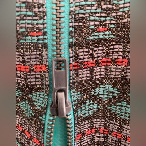 Designer Mermaid! Adrianna Papell colorful shimmer teal orange stripe sheath - Picture 9 of 13